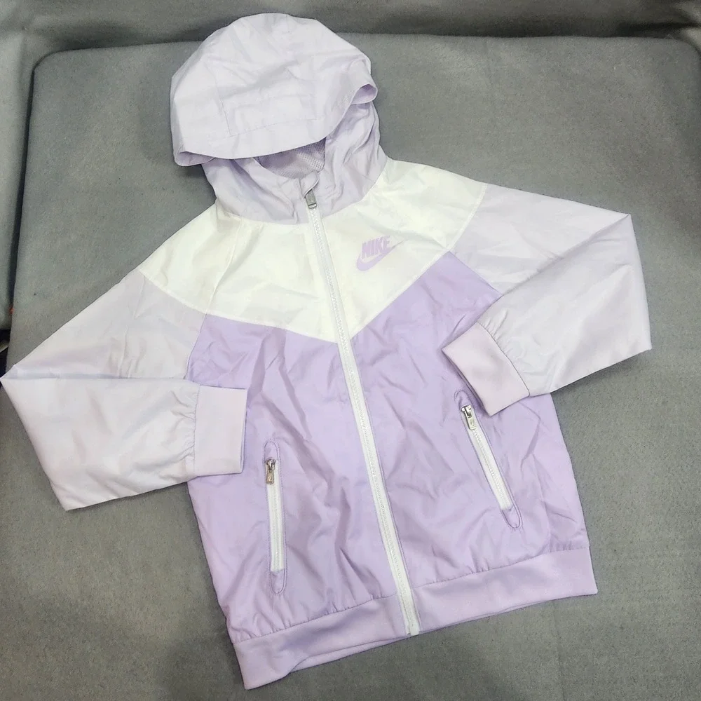 Nike Windbreaker Jacket Lavender White Windrunner Hooded Kids Size 6